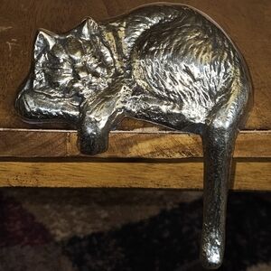 Vintage Brass Sleeping Cat Shelf Sitter, Quite Heavy & Absolutely Precious 1996